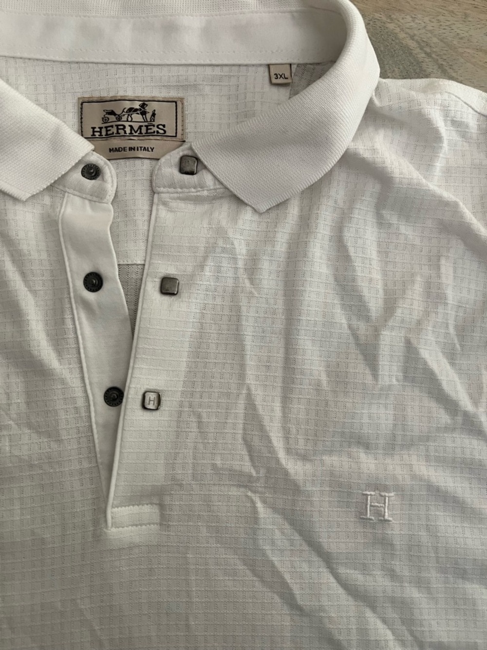 Hermes La Maison White Men's Polo Shirt **COPY*** - Picture 3 of 4